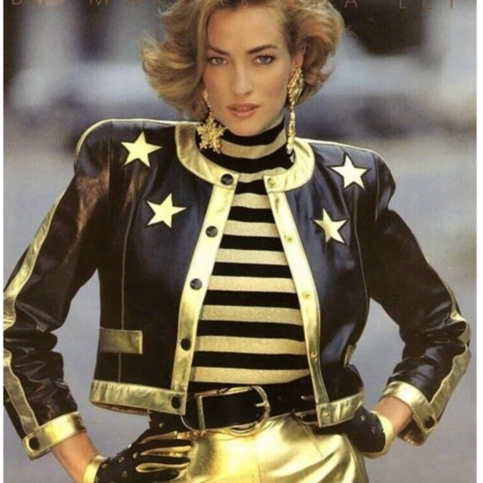 Escada Leather Jacket With Gold Star Accents